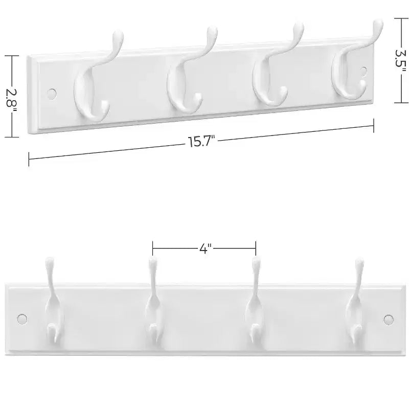 Set of 2 Wall-Mounted Coat Rack, Hook Rack, 8 Dual Metal Hooks, for Coats, Bags, Keys