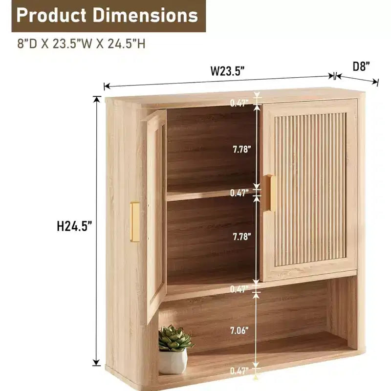 Bathroom Wall Cabinet with Adjustable Shelf & Doors, Over-Toilet Storage