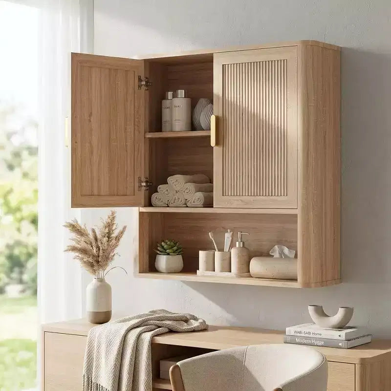 Bathroom Wall Cabinet with Adjustable Shelf & Doors, Over-Toilet Storage