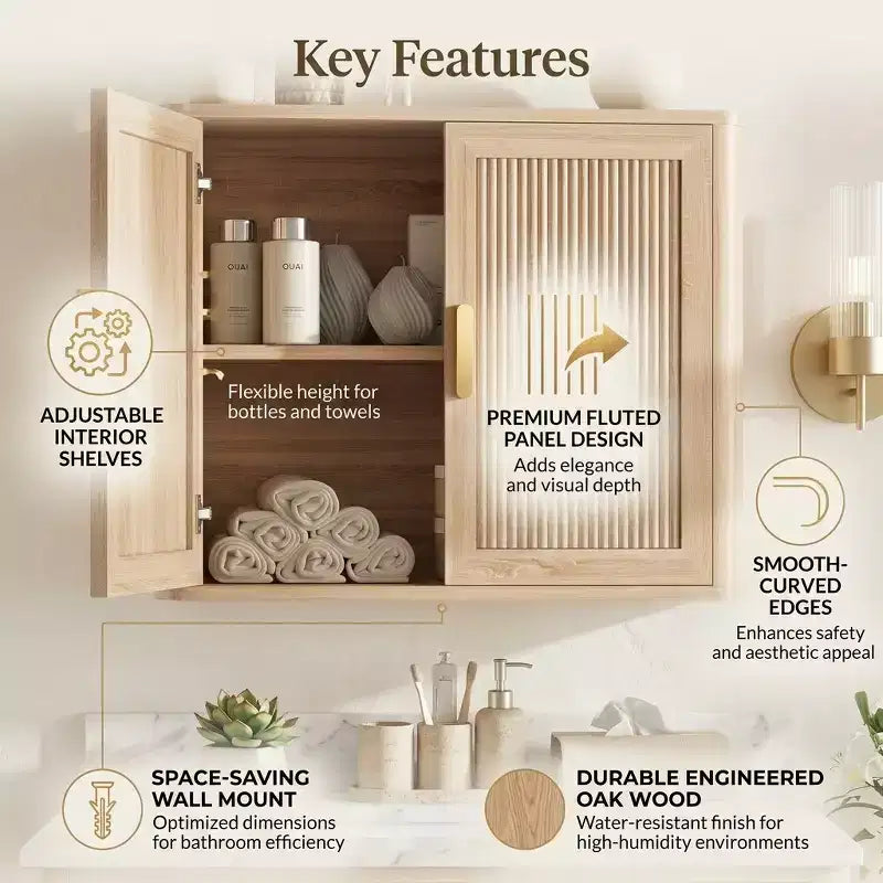 Bathroom Wall Cabinet with Adjustable Shelf & Doors, Over-Toilet Storage