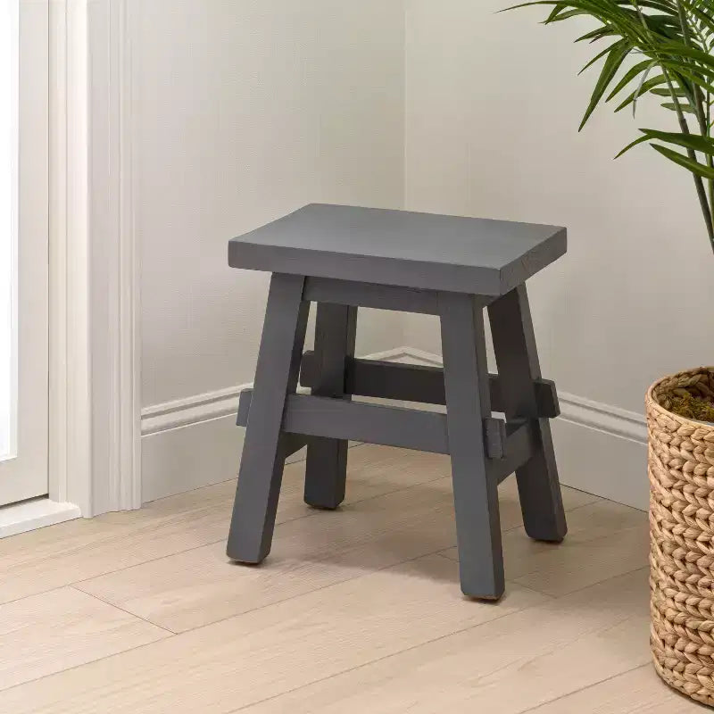 16.9" Rustic Farmhouse Solid Mindi Wood Handcrafted Accent Stool