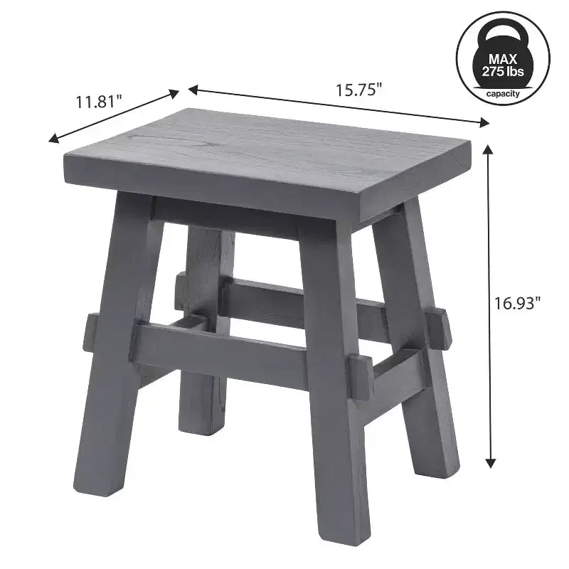 16.9" Rustic Farmhouse Solid Mindi Wood Handcrafted Accent Stool
