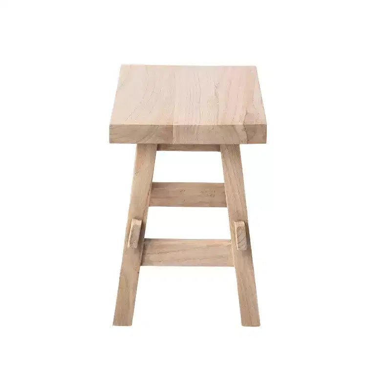 16.9" Rustic Farmhouse Solid Mindi Wood Handcrafted Accent Stool