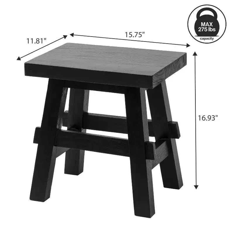 16.9" Rustic Farmhouse Solid Mindi Wood Handcrafted Accent Stool