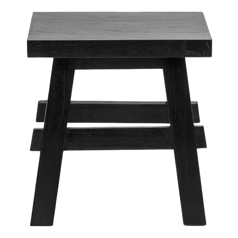 16.9" Rustic Farmhouse Solid Mindi Wood Handcrafted Accent Stool