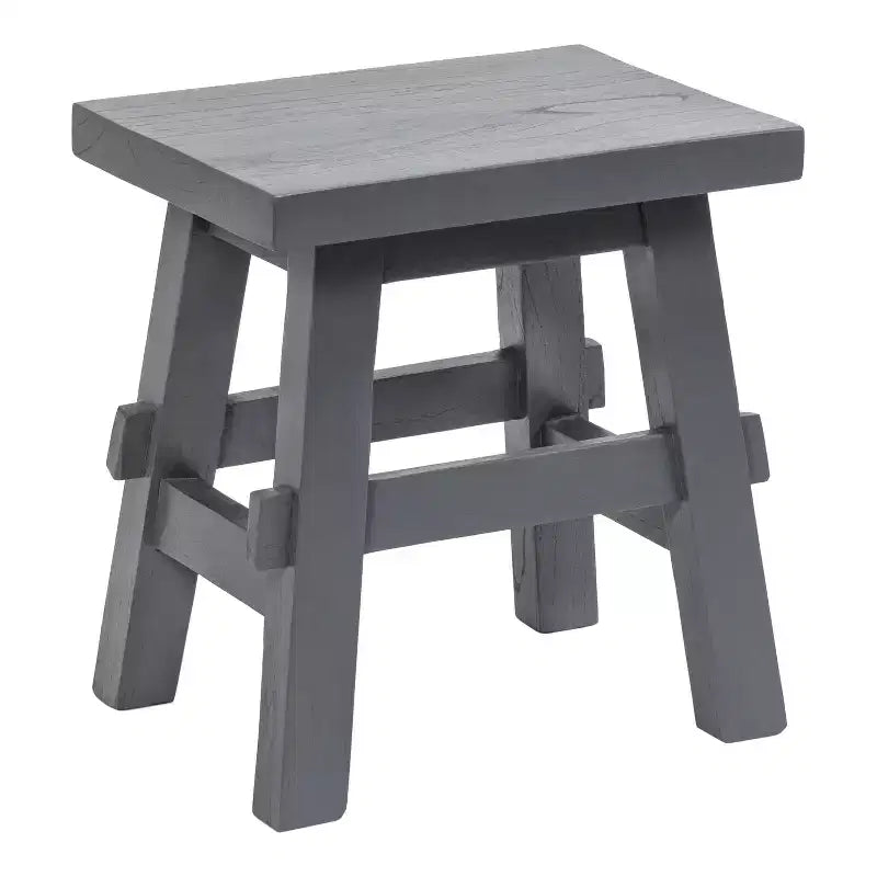 16.9" Rustic Farmhouse Solid Mindi Wood Handcrafted Accent Stool