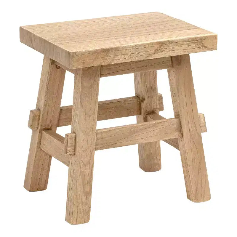 16.9" Rustic Farmhouse Solid Mindi Wood Handcrafted Accent Stool