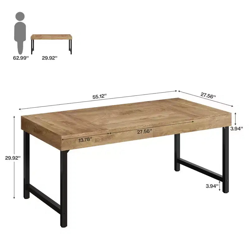 55" Rustic 4-6 Person Dining Table, Multi-Use Modern Kitchen & Office Desk