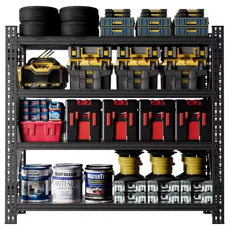 63"H 4-Shelf Heavy Duty Metal Garage Shelving, 5000 LBS Capacity Adjustable Industrial Storage Unit, Black