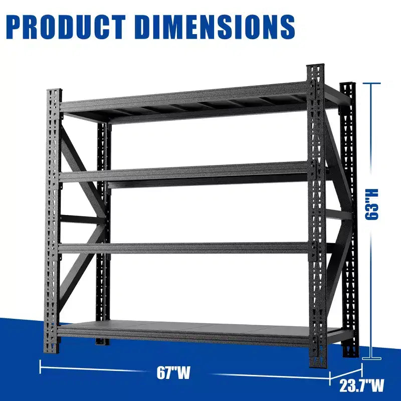 63"H 4-Shelf Heavy Duty Metal Garage Shelving, 5000 LBS Capacity Adjustable Industrial Storage Unit, Black
