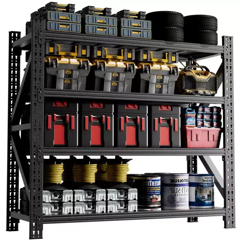 63"H 4-Shelf Heavy Duty Metal Garage Shelving, 5000 LBS Capacity Adjustable Industrial Storage Unit, Black