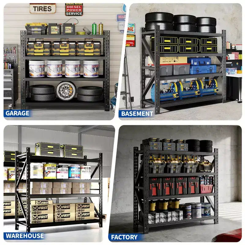 63"H 4-Shelf Heavy Duty Metal Garage Shelving, 5000 LBS Capacity Adjustable Industrial Storage Unit, Black