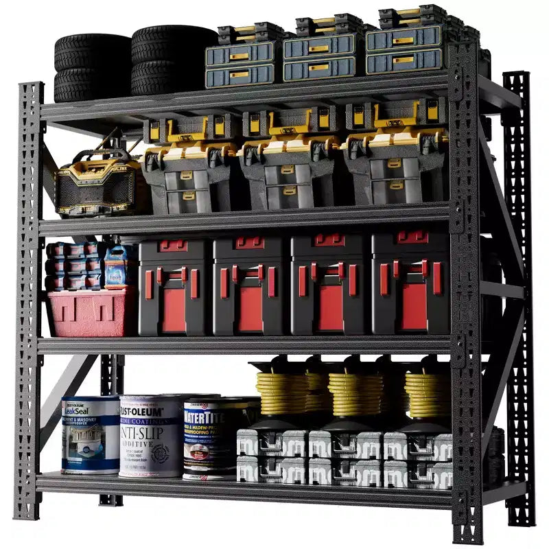 63"H 4-Shelf Heavy Duty Metal Garage Shelving, 5000 LBS Capacity Adjustable Industrial Storage Unit, Black