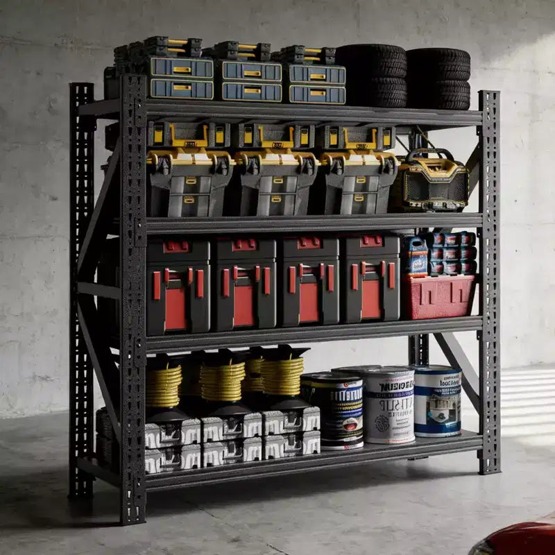 63"H 4-Shelf Heavy Duty Metal Garage Shelving, 5000 LBS Capacity Adjustable Industrial Storage Unit, Black
