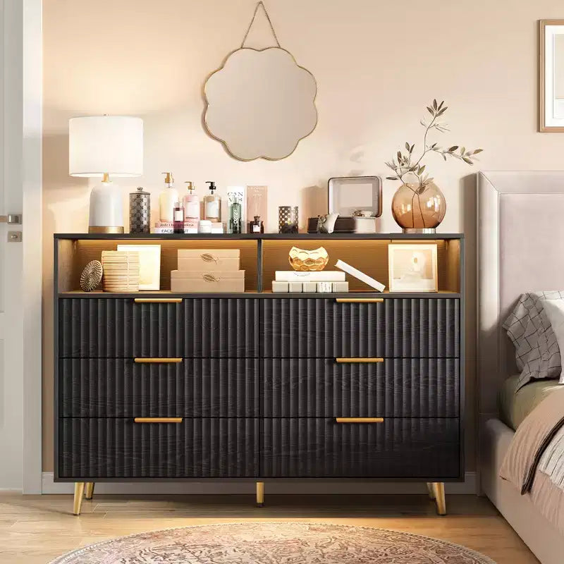 Modern Wave Pattern 7-Drawer Dresser, Contemporary Storage Chest for Bedroom, Living Room & Entryway