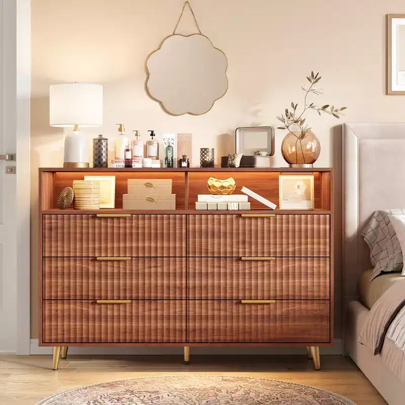 Modern Wave Pattern 7-Drawer Dresser, Contemporary Storage Chest for Bedroom, Living Room & Entryway