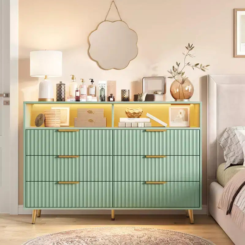 Modern Wave Pattern 7-Drawer Dresser, Contemporary Storage Chest for Bedroom, Living Room & Entryway
