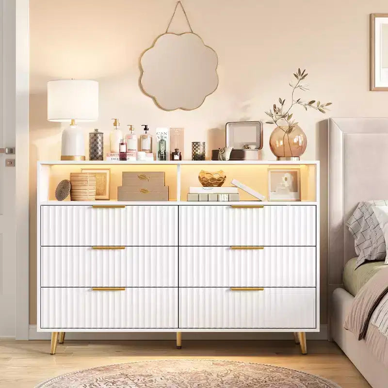 Modern Wave Pattern 7-Drawer Dresser, Contemporary Storage Chest for Bedroom, Living Room & Entryway