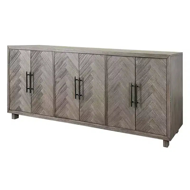 90" Six Door TV Stand with Herringbone Pattern and Iron Hardware