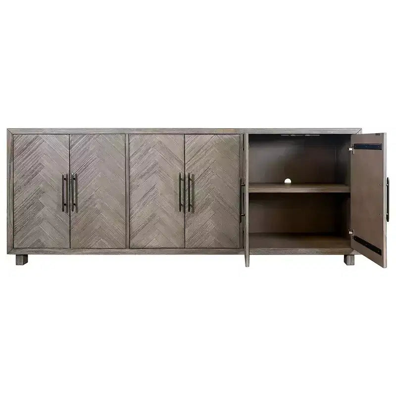 90" Six Door TV Stand with Herringbone Pattern and Iron Hardware