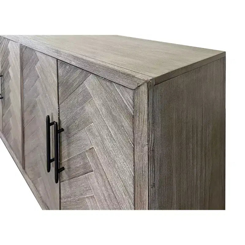 90" Six Door TV Stand with Herringbone Pattern and Iron Hardware