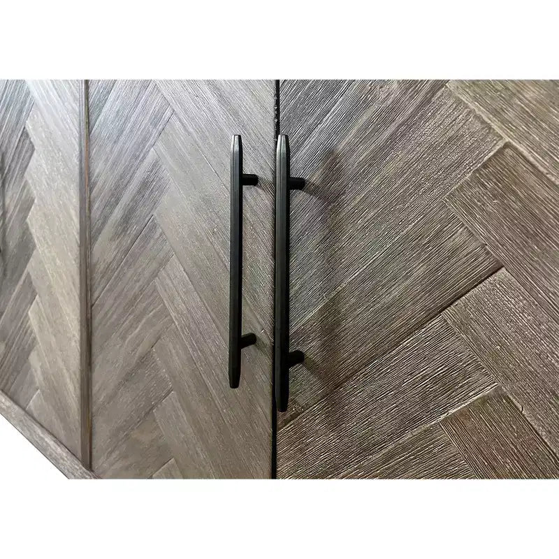 90" Six Door TV Stand with Herringbone Pattern and Iron Hardware