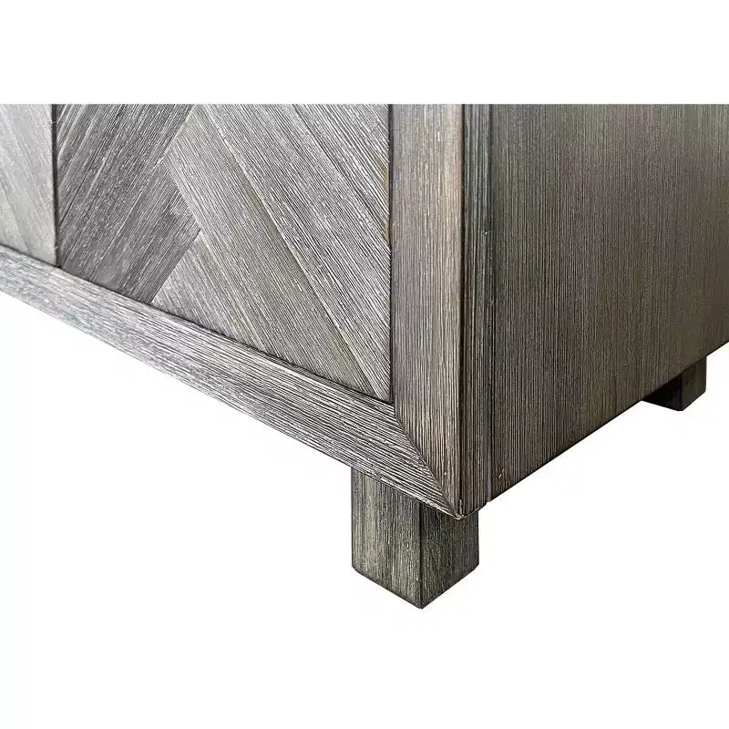 90" Six Door TV Stand with Herringbone Pattern and Iron Hardware
