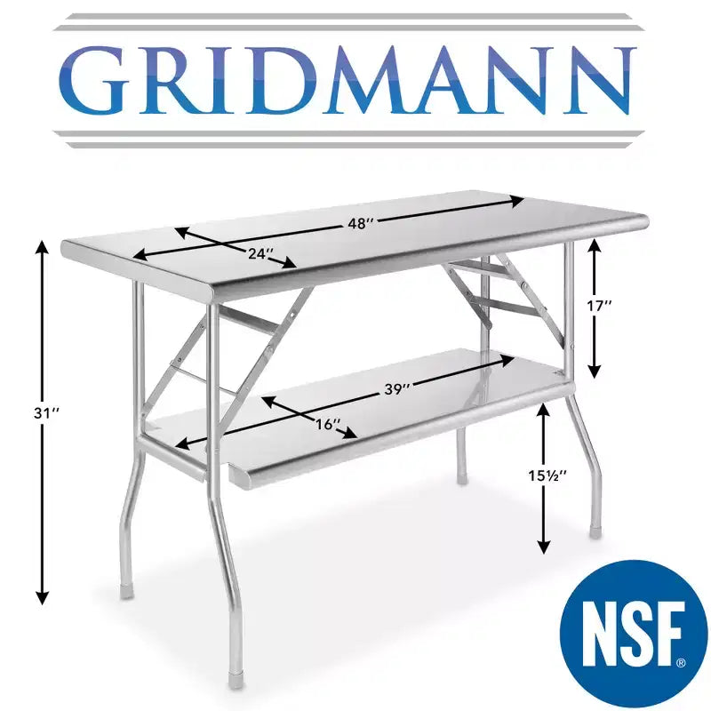 48 x 24 Inch Stainless Steel Folding Table, NSF Certified Kitchen Prep Table