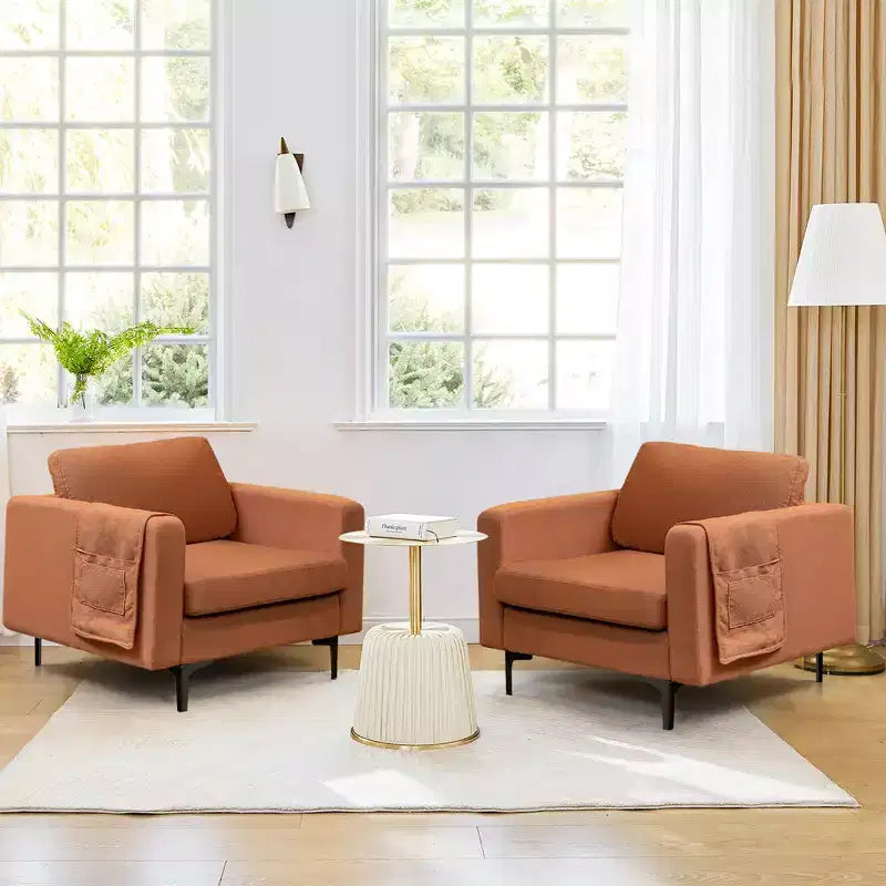 Set of 2 Fabric Accent Armchair Single Sofa with Side Storage Pocket