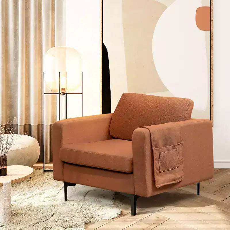 Set of 2 Fabric Accent Armchair Single Sofa with Side Storage Pocket