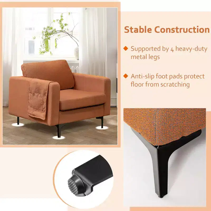 Set of 2 Fabric Accent Armchair Single Sofa with Side Storage Pocket