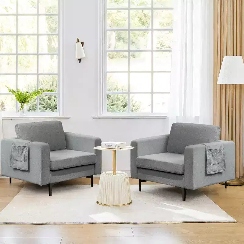 Set of 2 Fabric Accent Armchair Single Sofa with Side Storage Pocket