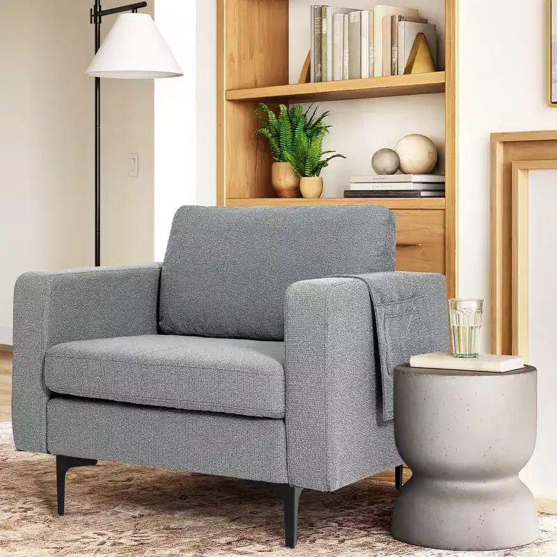 Set of 2 Fabric Accent Armchair Single Sofa with Side Storage Pocket
