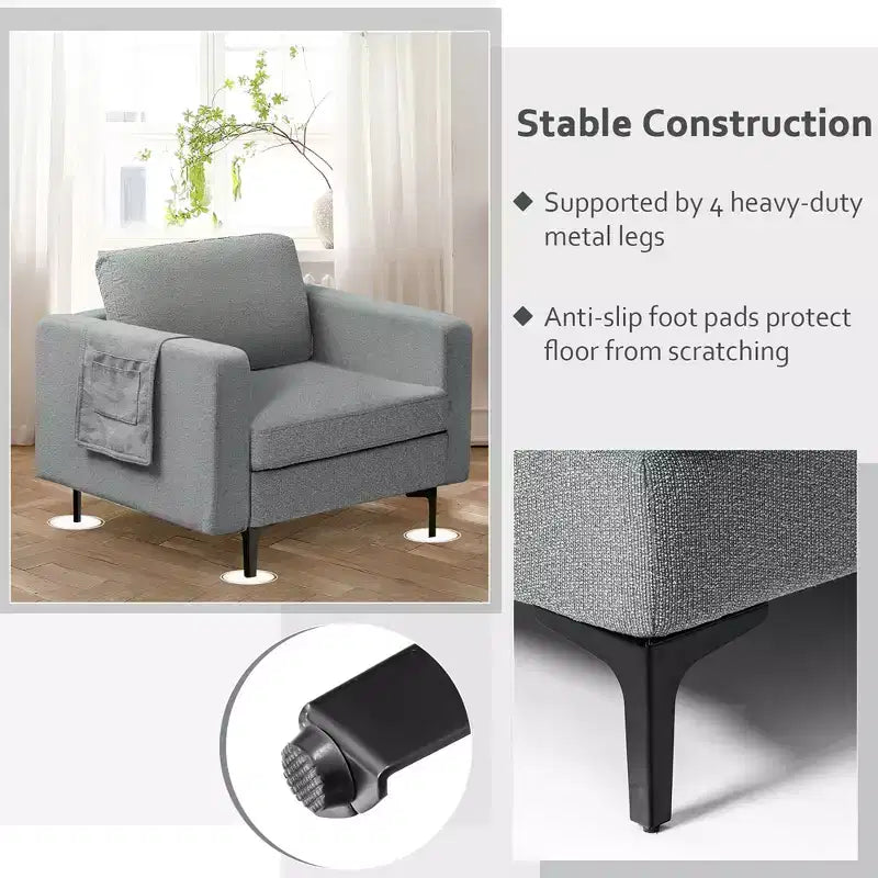 Set of 2 Fabric Accent Armchair Single Sofa with Side Storage Pocket