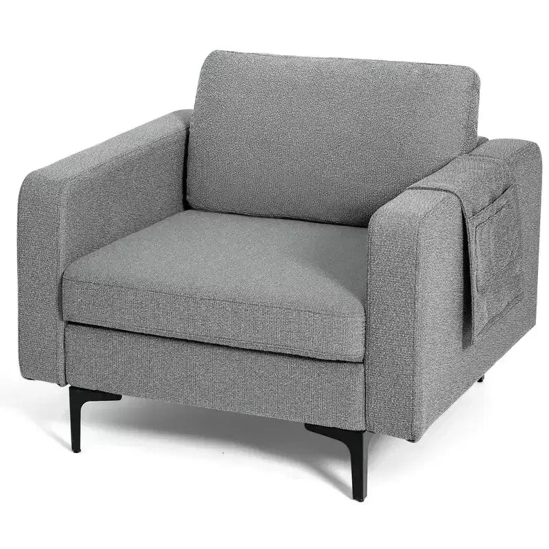 Set of 2 Fabric Accent Armchair Single Sofa with Side Storage Pocket