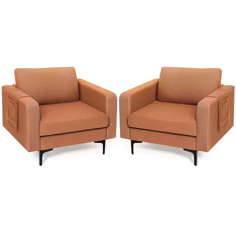 Set of 2 Fabric Accent Armchair Single Sofa with Side Storage Pocket