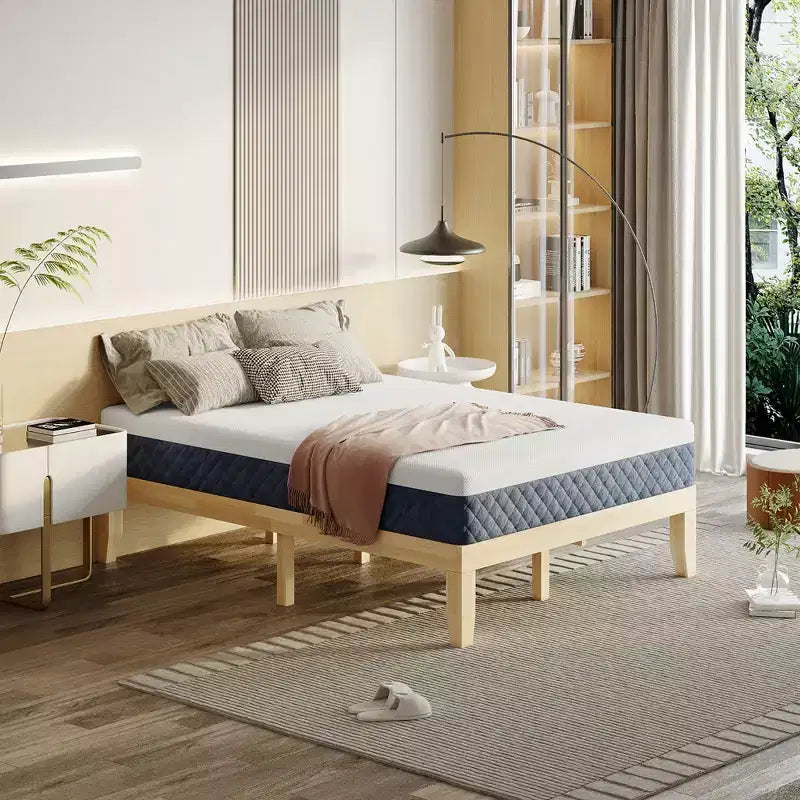 Full Size Wood Bed Frame & 10" Foam Mattress Set, CertiPUR-US Certified, Natural/Espresso