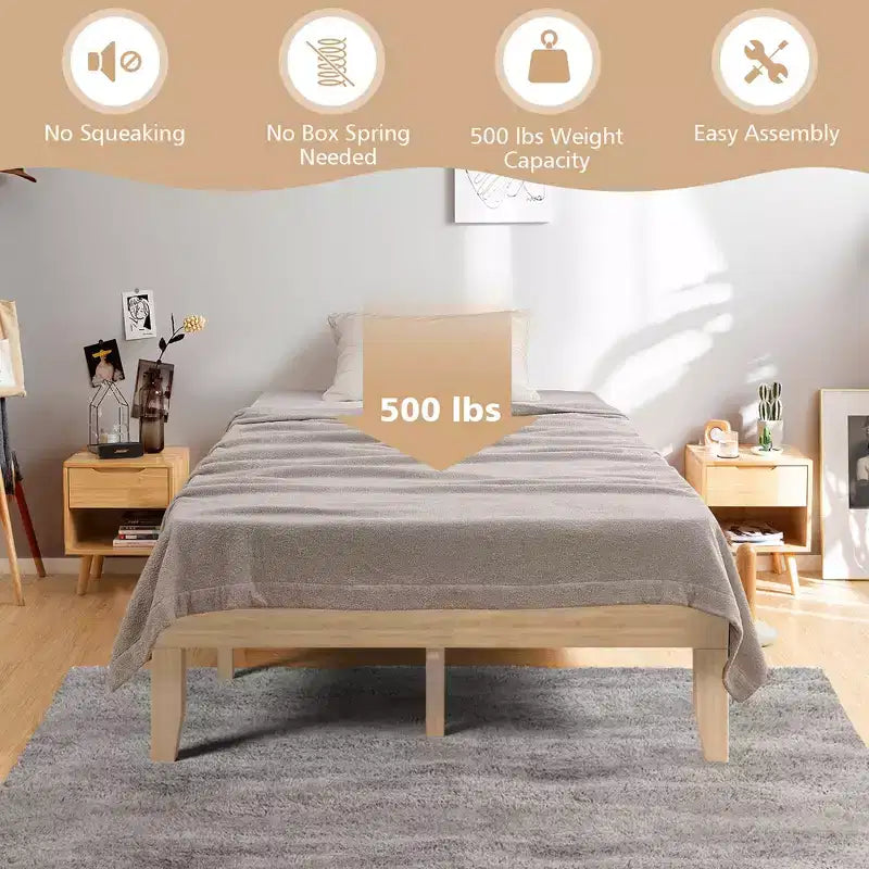 Full Size Wood Bed Frame & 10" Foam Mattress Set, CertiPUR-US Certified, Natural/Espresso