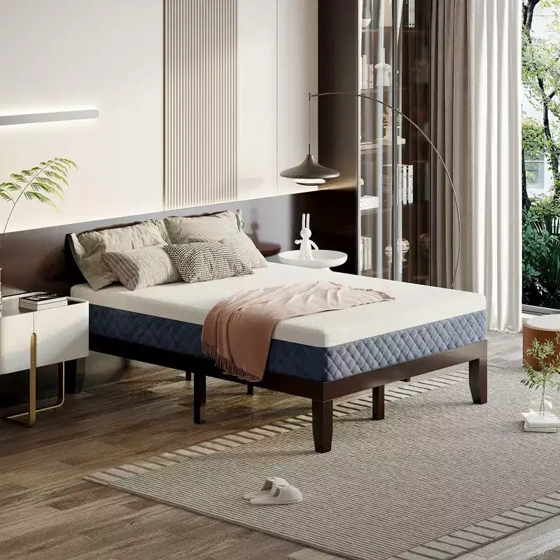 Full Size Wood Bed Frame & 10" Foam Mattress Set, CertiPUR-US Certified, Natural/Espresso