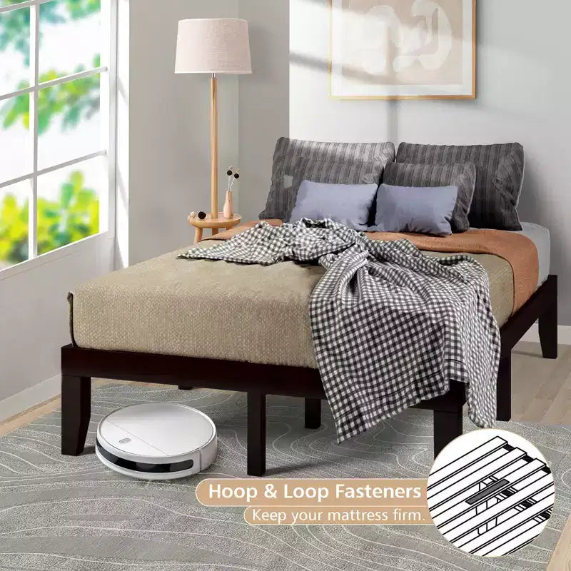 Full Size Wood Bed Frame & 10" Foam Mattress Set, CertiPUR-US Certified, Natural/Espresso