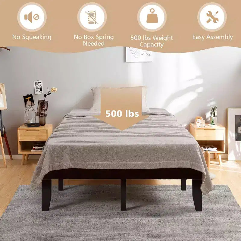 Full Size Wood Bed Frame & 10" Foam Mattress Set, CertiPUR-US Certified, Natural/Espresso
