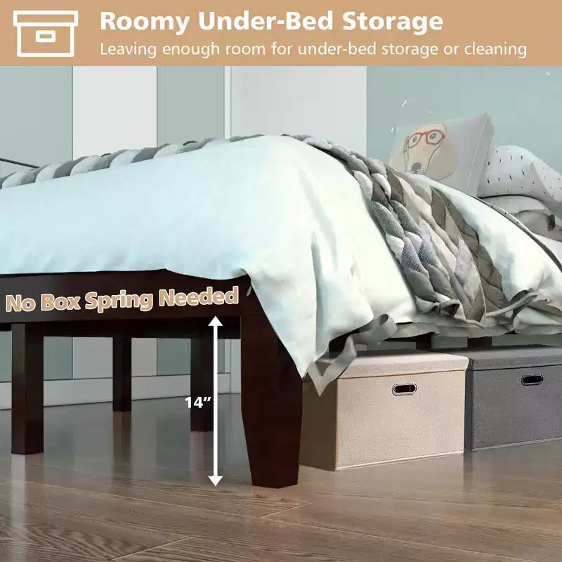 Full Size Wood Bed Frame & 10" Foam Mattress Set, CertiPUR-US Certified, Natural/Espresso