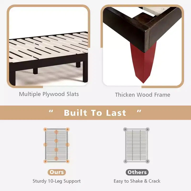Full Size Wood Bed Frame & 10" Foam Mattress Set, CertiPUR-US Certified, Natural/Espresso