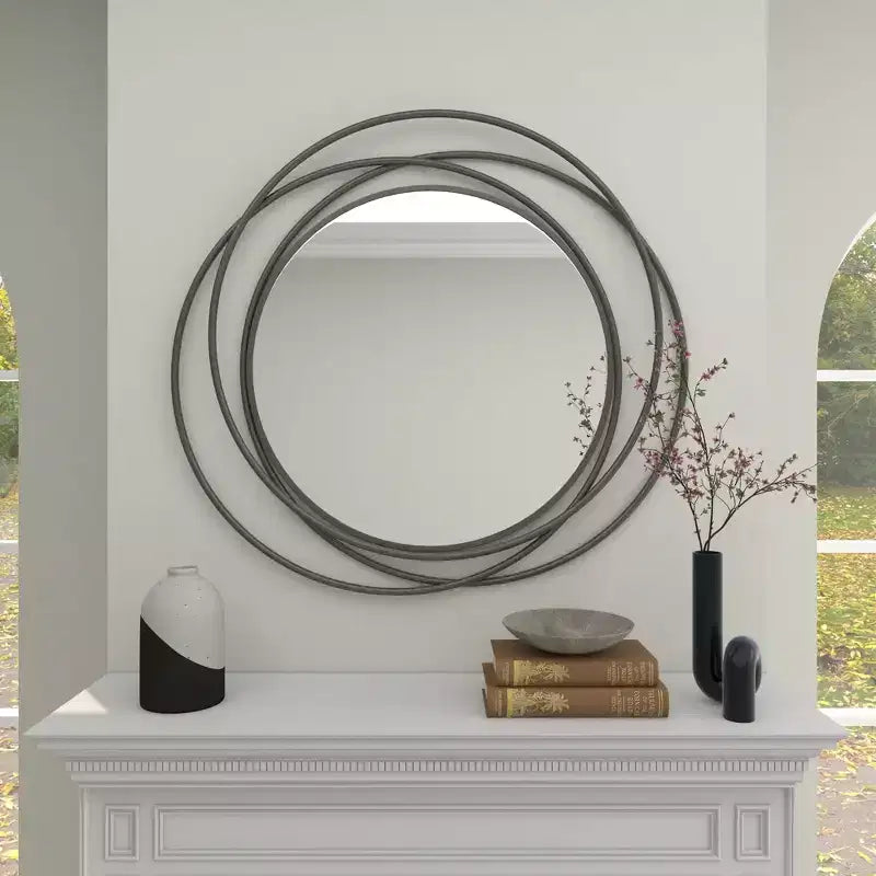 Metal Overlapping Circle Frame Wall Mirror, 41"