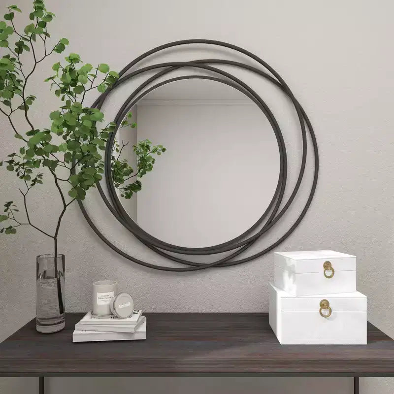 Metal Overlapping Circle Frame Wall Mirror, 41"