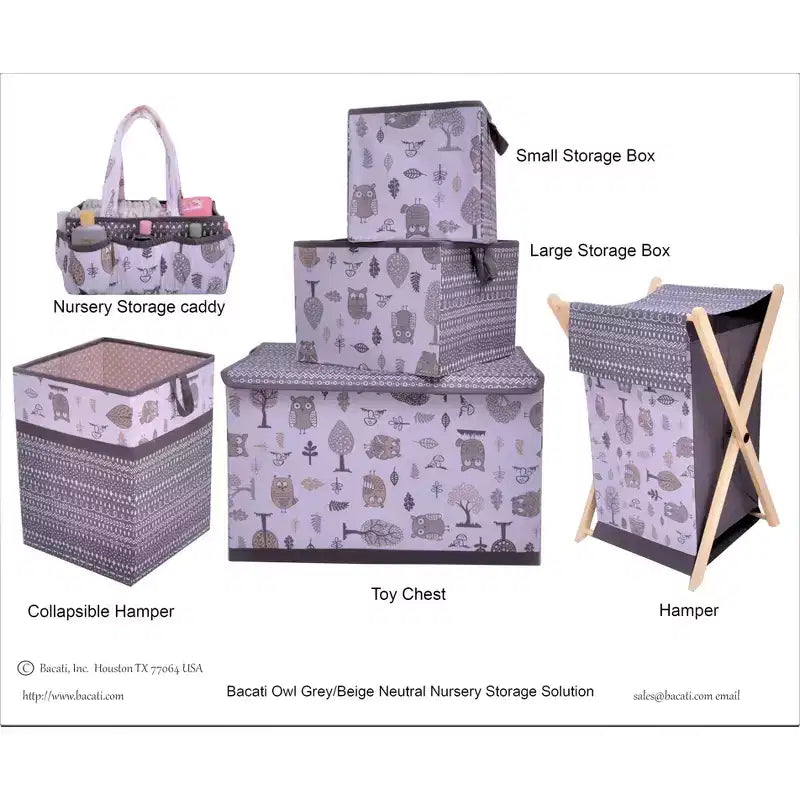 Owls Gray/Beige Neutral Collapsible Kids Laundry Hamper