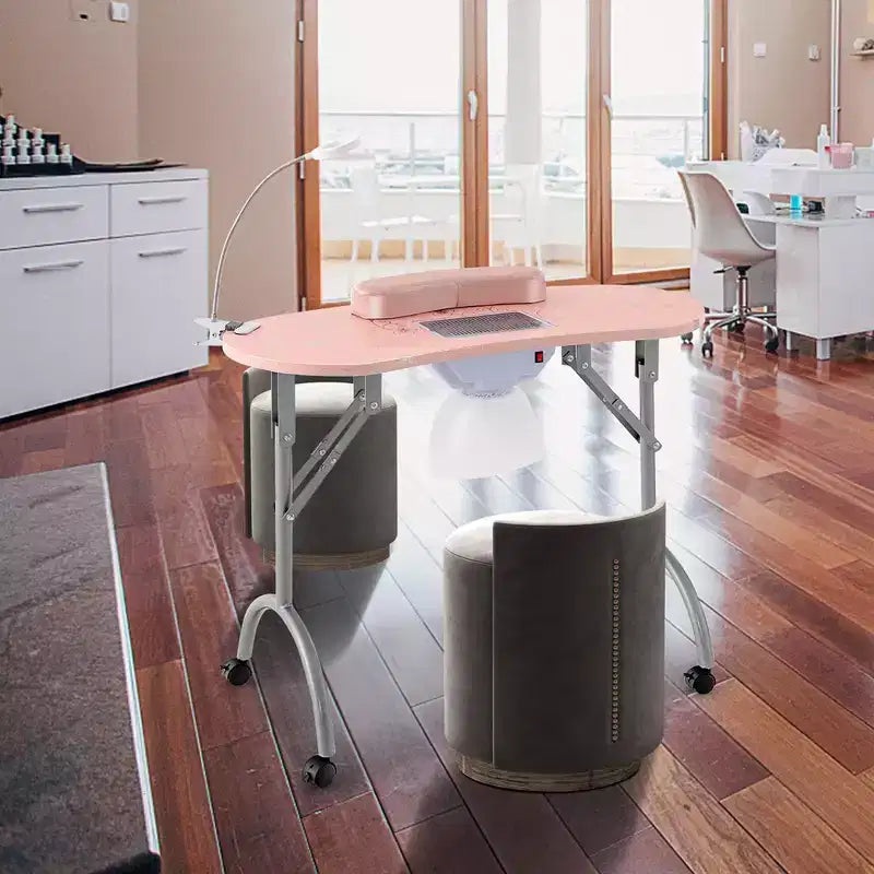 Folding Manicure Table Portable Nail Desk with Dust Collector, LED Lamp & Carry Bag