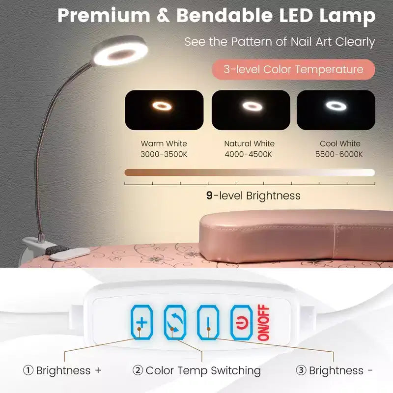 Folding Manicure Table Portable Nail Desk with Dust Collector, LED Lamp & Carry Bag