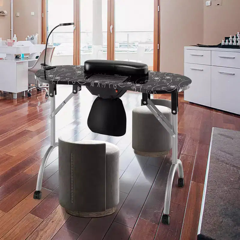 Folding Manicure Table Portable Nail Desk with Dust Collector, LED Lamp & Carry Bag