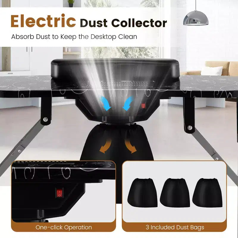 Folding Manicure Table Portable Nail Desk with Dust Collector, LED Lamp & Carry Bag